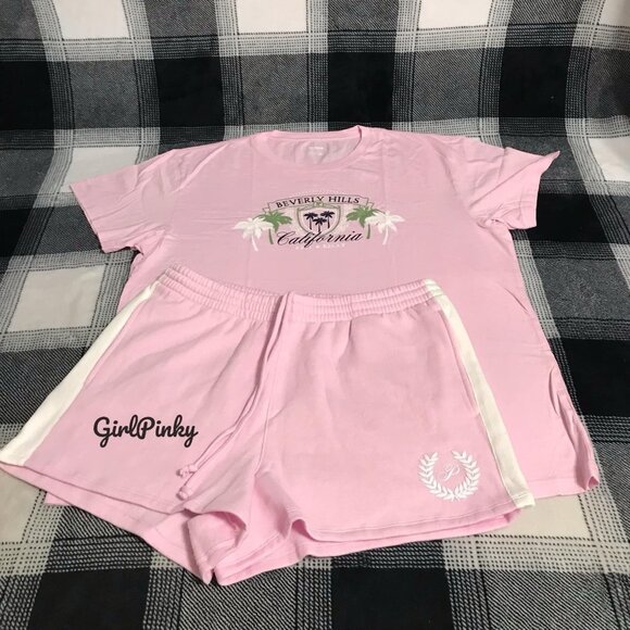 VS PINK shorts OUTFIT WITH BEVERLY HILLS CALIFORNIA LOGO TEE SIZE EXTRA LARGE - Picture 3 of 6